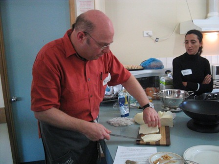 slicing fresh panir:
