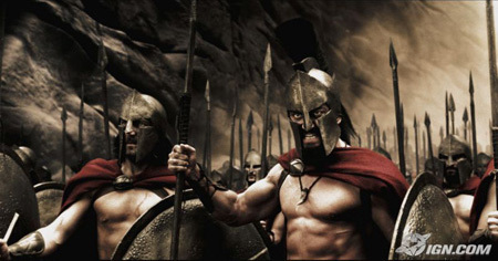 Gerard Butler, right, in full Spartan garb.